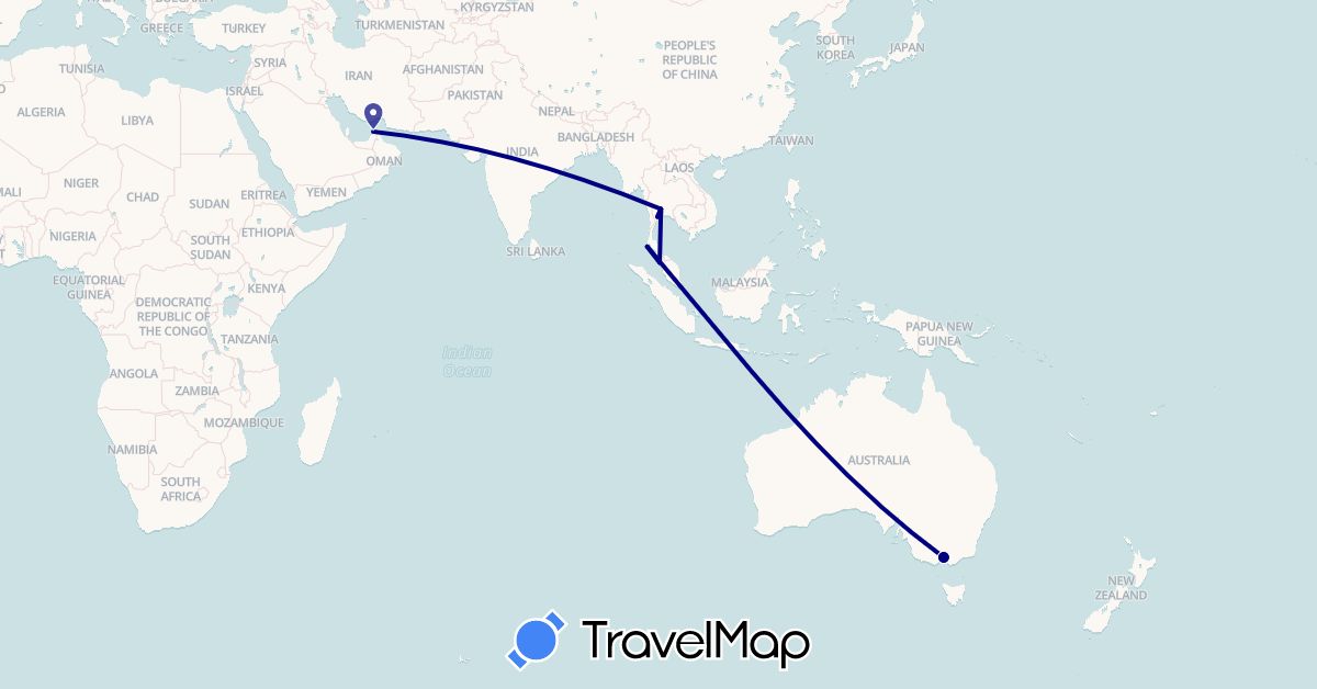 TravelMap itinerary: driving in United Arab Emirates, Australia, Malaysia, Thailand (Asia, Oceania)